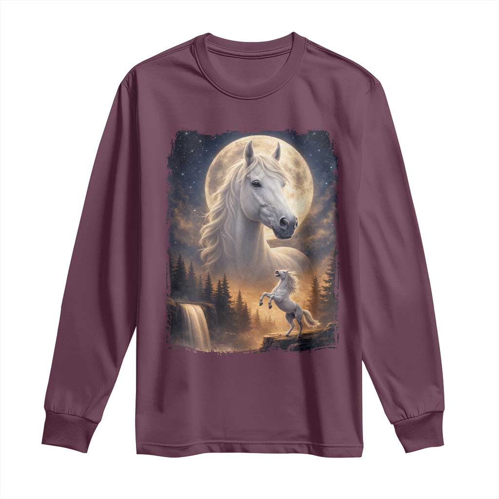Horse Neighing To The Moon Long Sleeve Shirt Vintage 90s Animal Horse Lover Equestrian