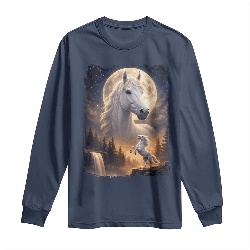 Horse Neighing To The Moon Long Sleeve Shirt Vintage 90s Animal Horse Lover Equestrian