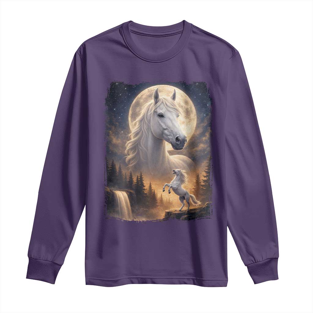 Horse Neighing To The Moon Long Sleeve Shirt Vintage 90s Animal Horse Lover Equestrian
