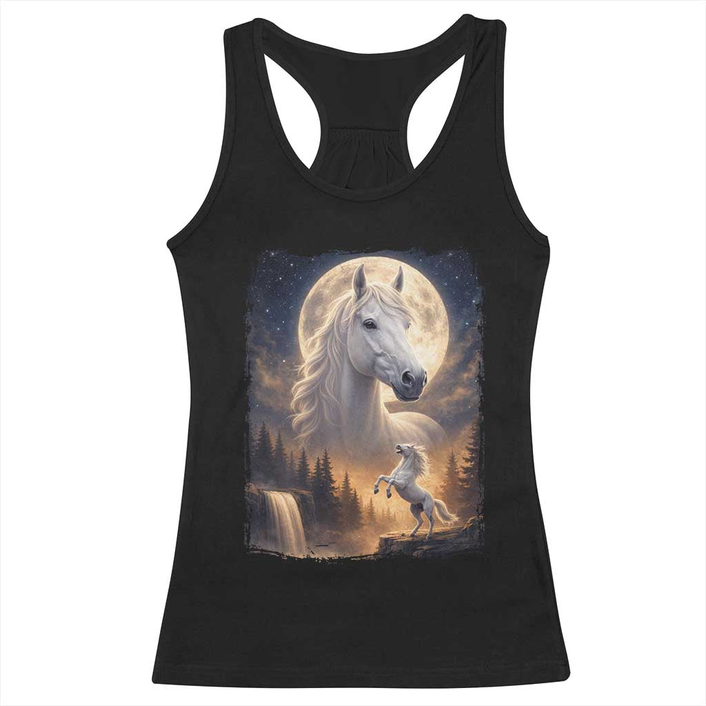 Horse Neighing To The Moon Racerback Tank Top Vintage 90s Animal Horse Lover Equestrian
