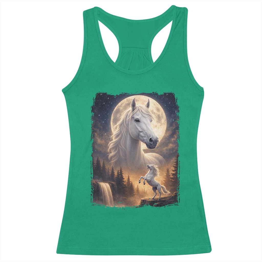 Horse Neighing To The Moon Racerback Tank Top Vintage 90s Animal Horse Lover Equestrian