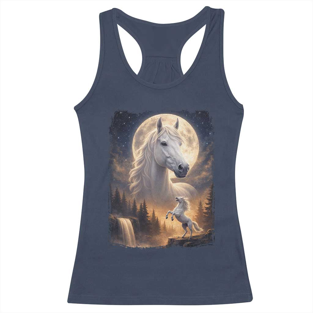 Horse Neighing To The Moon Racerback Tank Top Vintage 90s Animal Horse Lover Equestrian