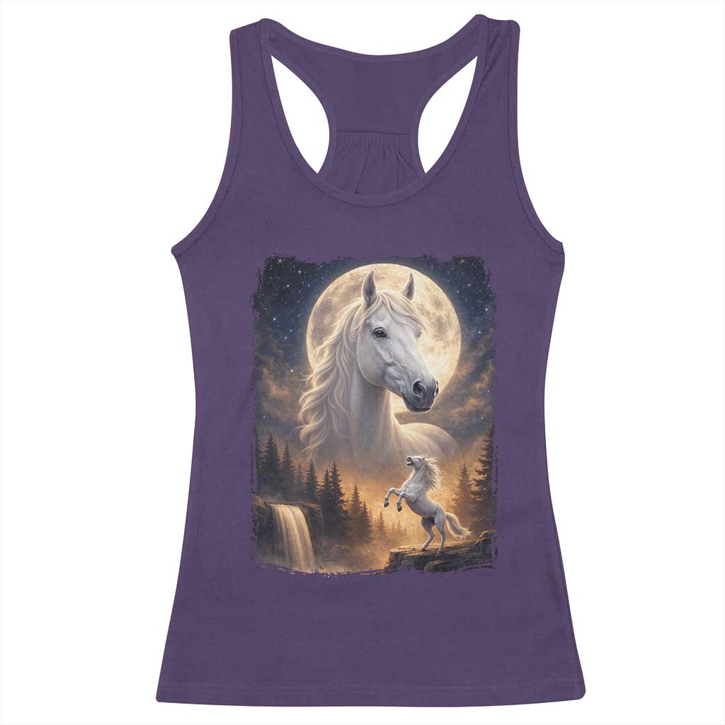 Horse Neighing To The Moon Racerback Tank Top Vintage 90s Animal Horse Lover Equestrian