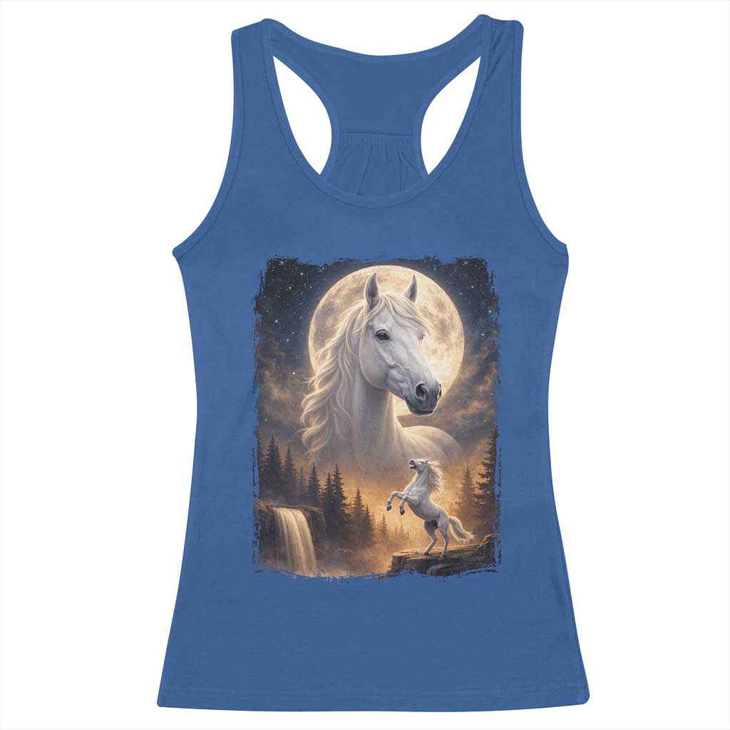 Horse Neighing To The Moon Racerback Tank Top Vintage 90s Animal Horse Lover Equestrian