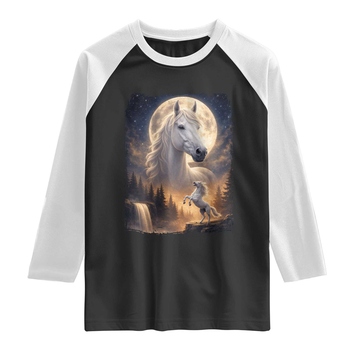 Horse Neighing To The Moon Raglan Shirt Vintage 90s Animal Horse Lover Equestrian