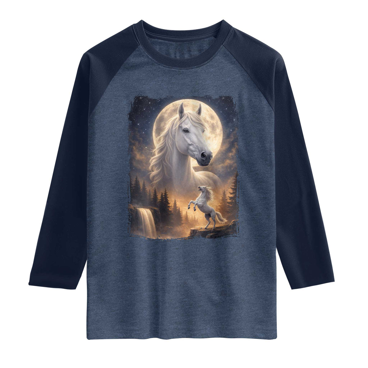 Horse Neighing To The Moon Raglan Shirt Vintage 90s Animal Horse Lover Equestrian