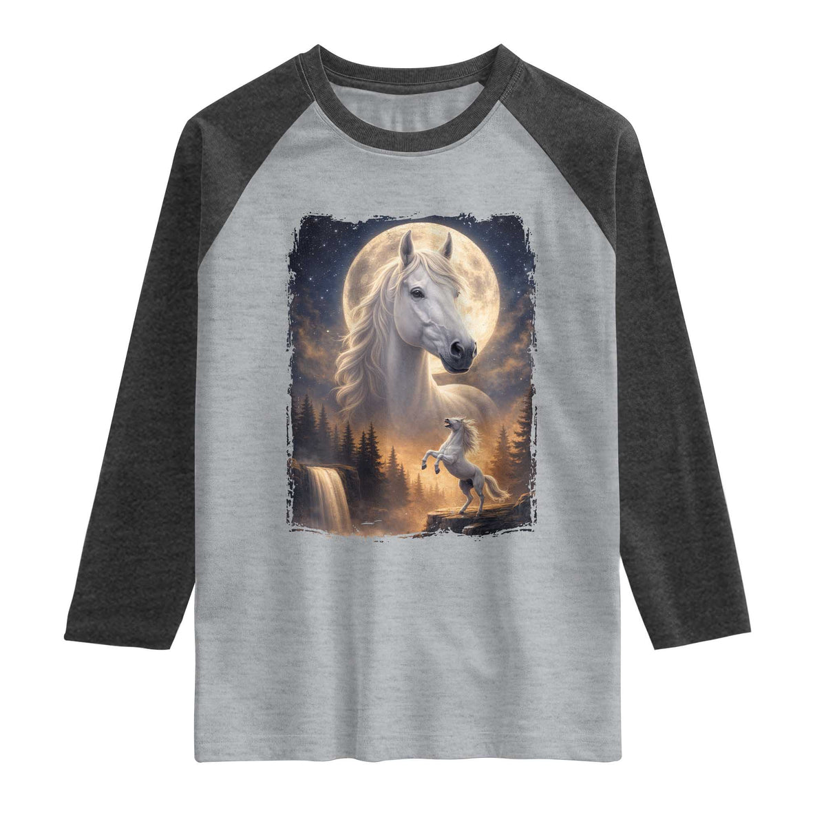 Horse Neighing To The Moon Raglan Shirt Vintage 90s Animal Horse Lover Equestrian