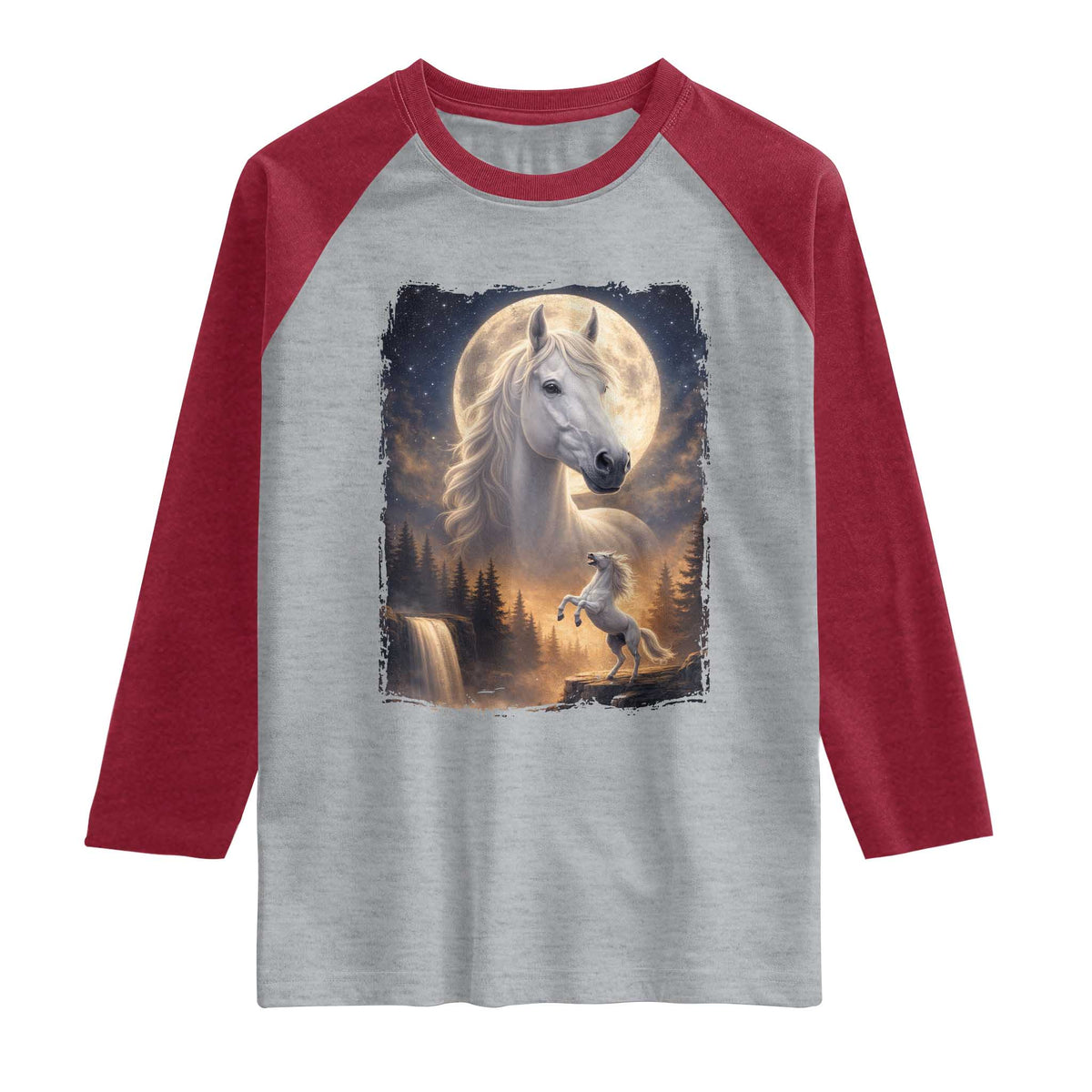 Horse Neighing To The Moon Raglan Shirt Vintage 90s Animal Horse Lover Equestrian