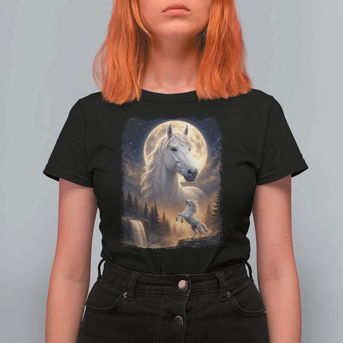 Horse Neighing To The Moon T Shirt For Women Vintage 90s Animal Horse Lover Equestrian