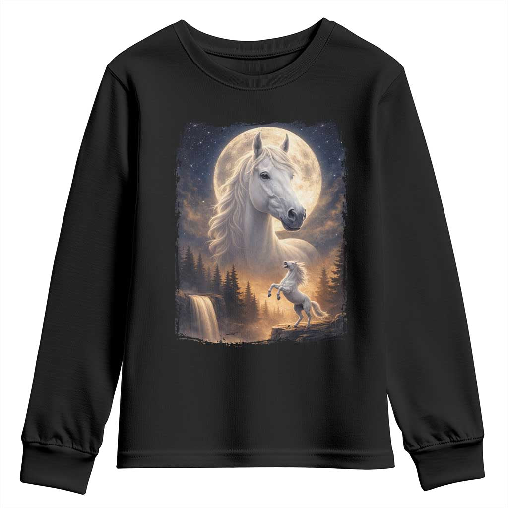 Horse Neighing To The Moon Youth Sweatshirt Vintage 90s Animal Horse Lover Equestrian