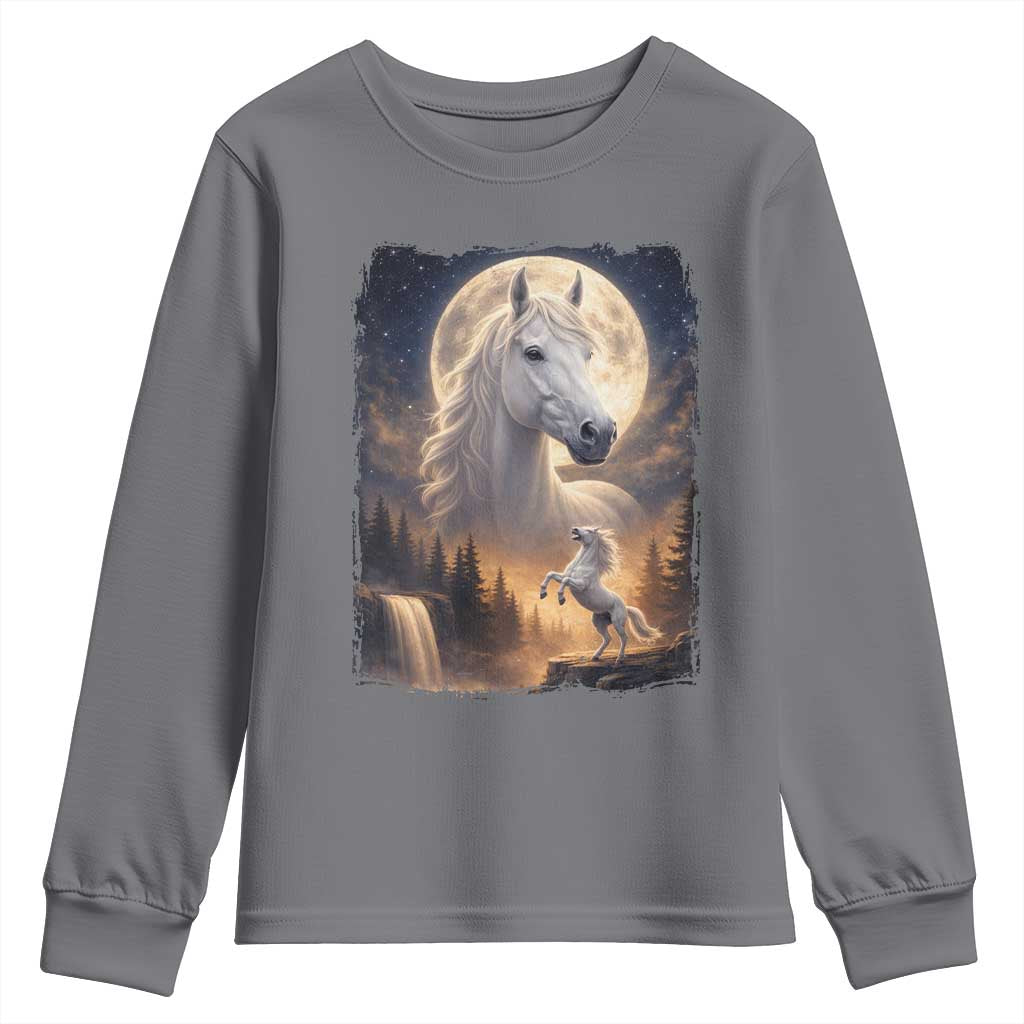 Horse Neighing To The Moon Youth Sweatshirt Vintage 90s Animal Horse Lover Equestrian