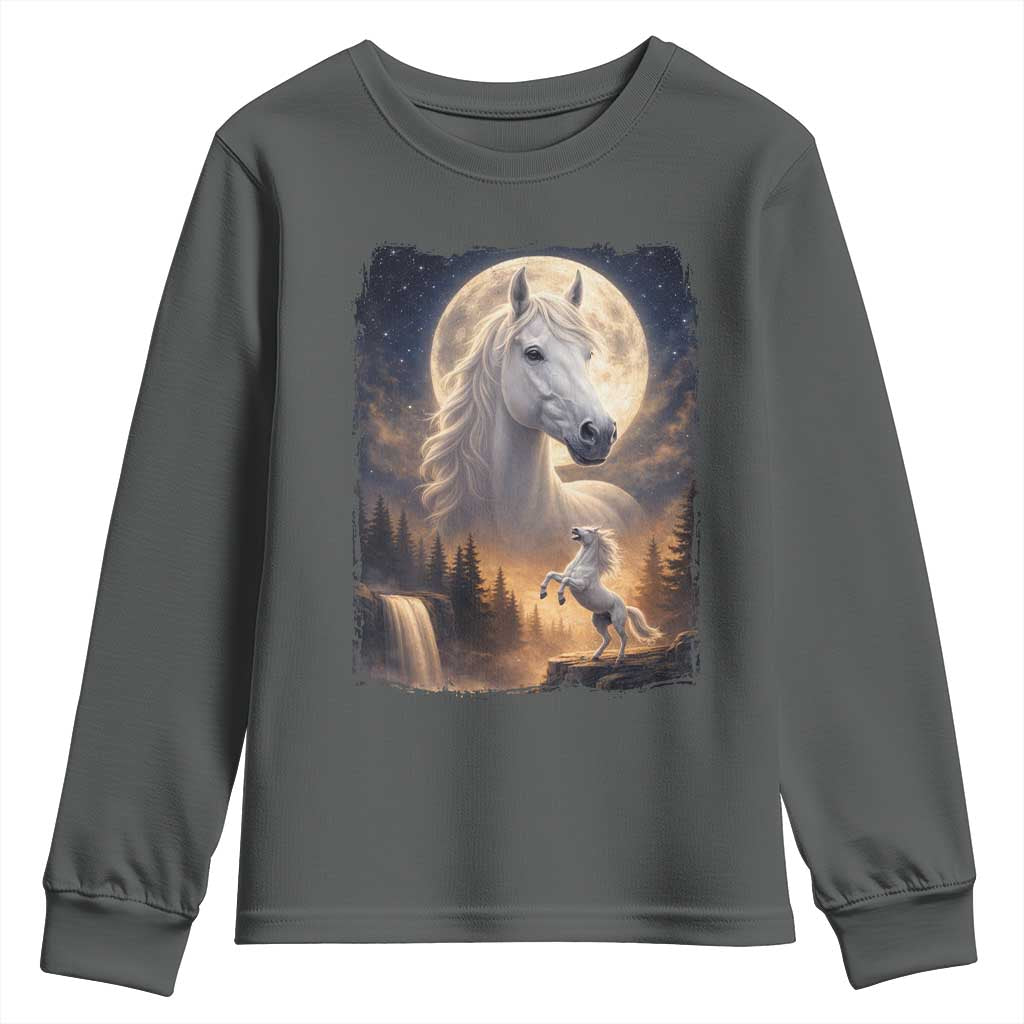 Horse Neighing To The Moon Youth Sweatshirt Vintage 90s Animal Horse Lover Equestrian