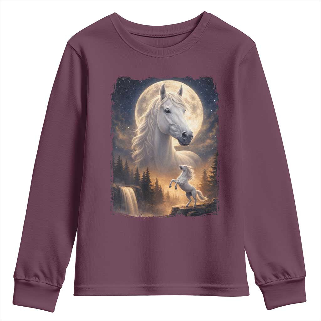 Horse Neighing To The Moon Youth Sweatshirt Vintage 90s Animal Horse Lover Equestrian