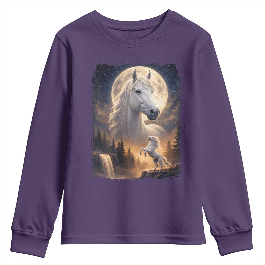 Horse Neighing To The Moon Youth Sweatshirt Vintage 90s Animal Horse Lover Equestrian