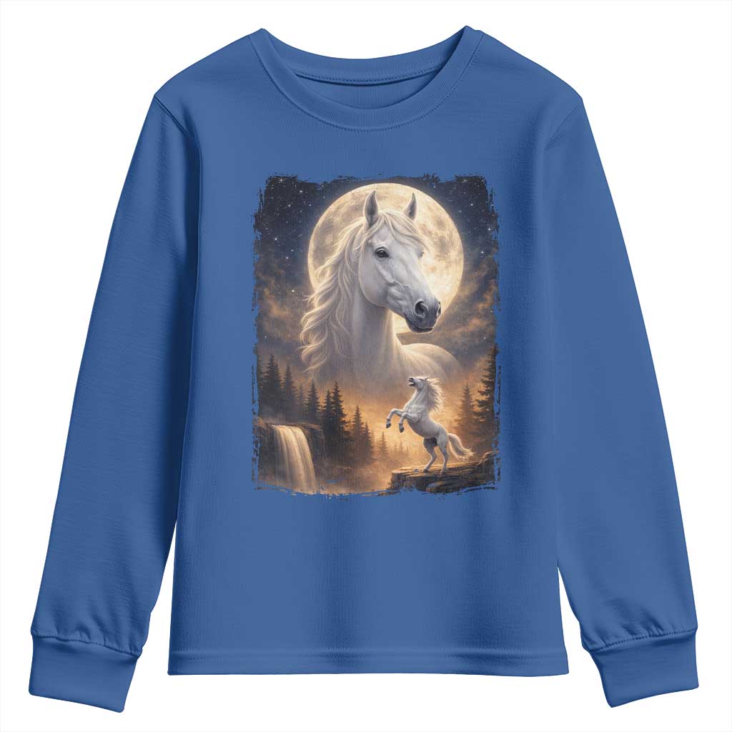Horse Neighing To The Moon Youth Sweatshirt Vintage 90s Animal Horse Lover Equestrian