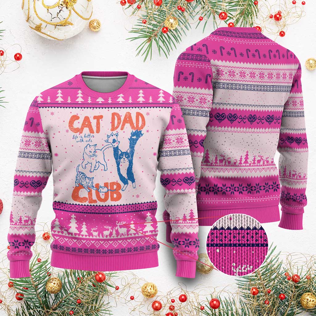 Cat Dad Club Ugly Christmas Sweater Life is Better with Cats Fathers Day