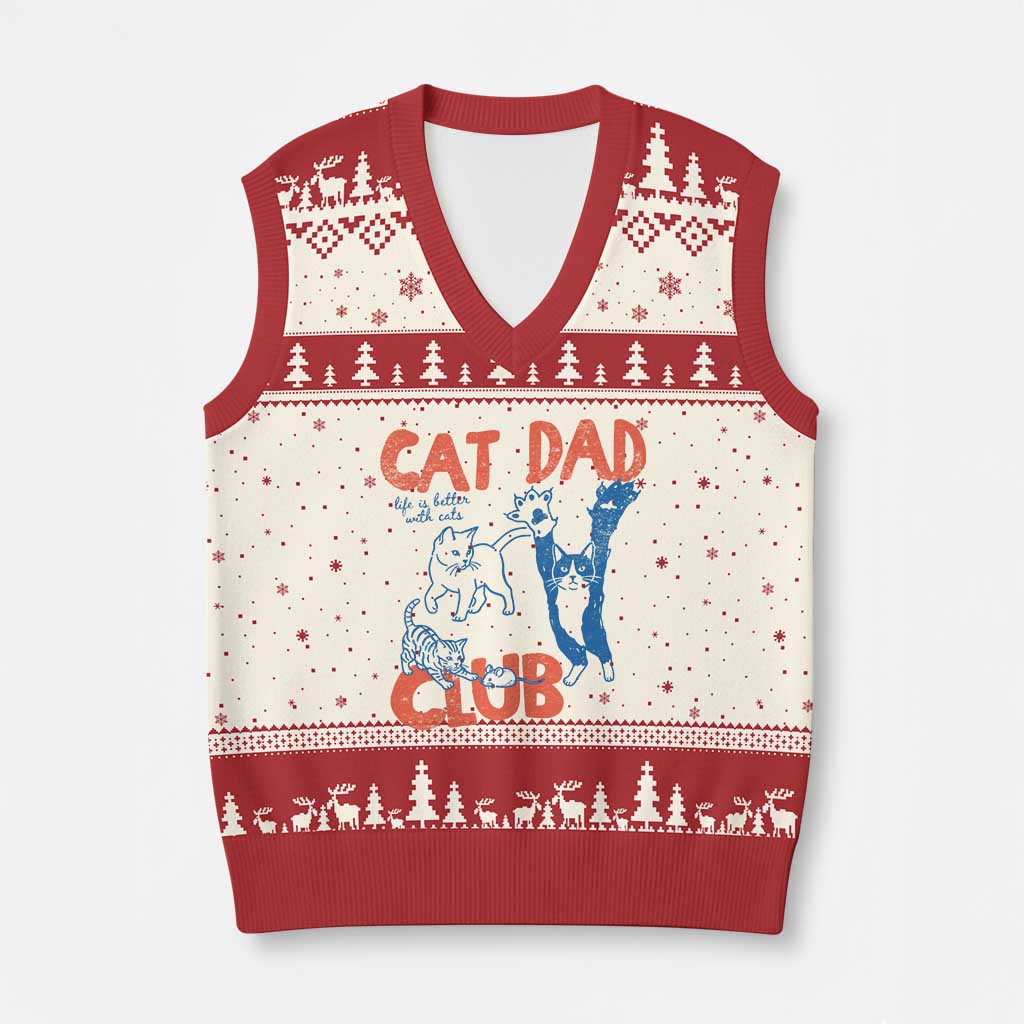 Cat Dad Club V-Neck Knit Sweater Vest Life is Better with Cats Fathers Day