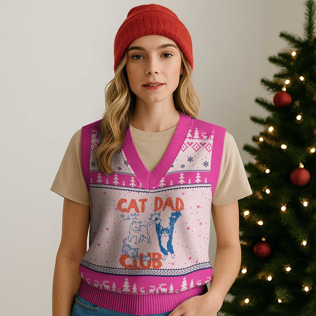 Cat Dad Club V-Neck Knit Sweater Vest Life is Better with Cats Fathers Day