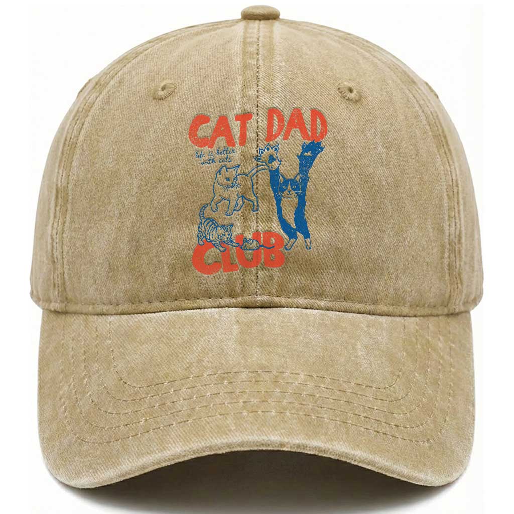 Cat Dad Club Washed Cotton Baseball Cap Life is Better with Cats Fathers Day