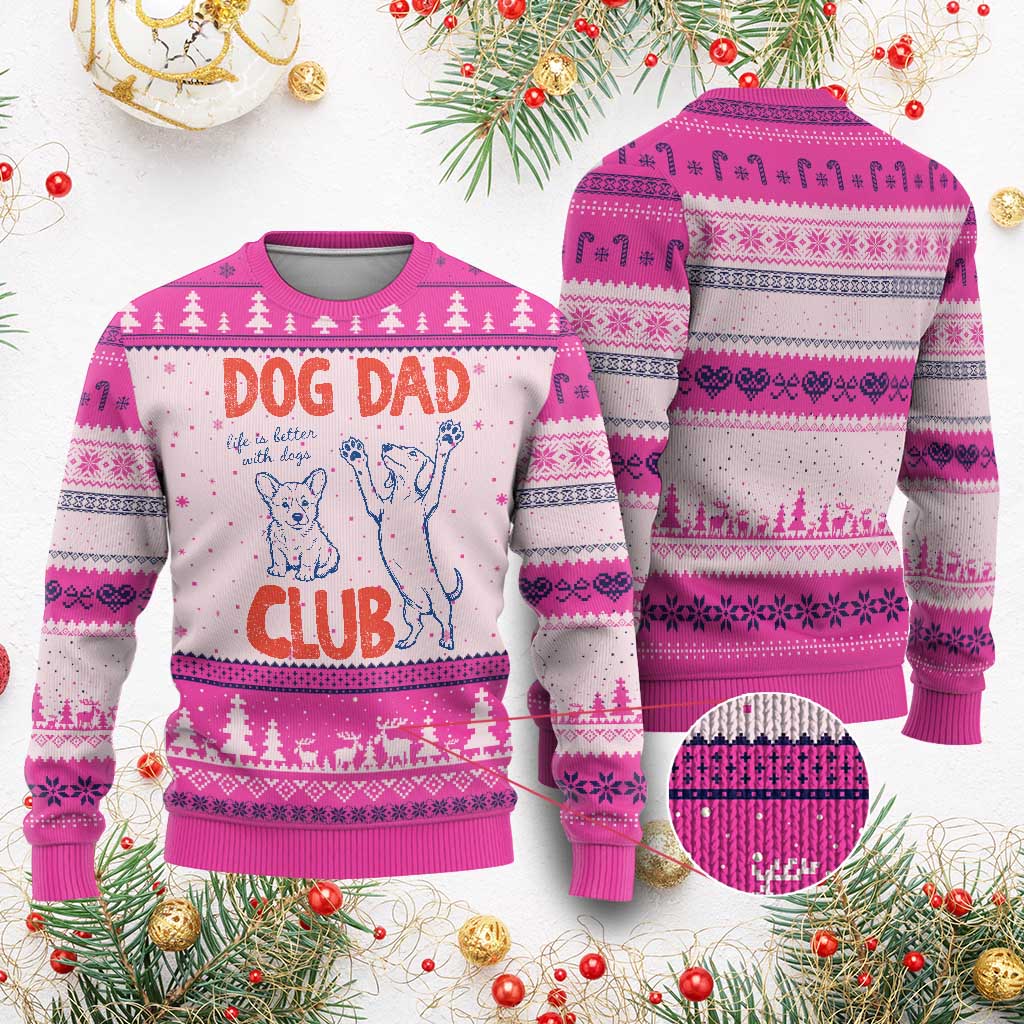 Dog Dad Club Ugly Christmas Sweater Life is Better with Dogs Father's Day