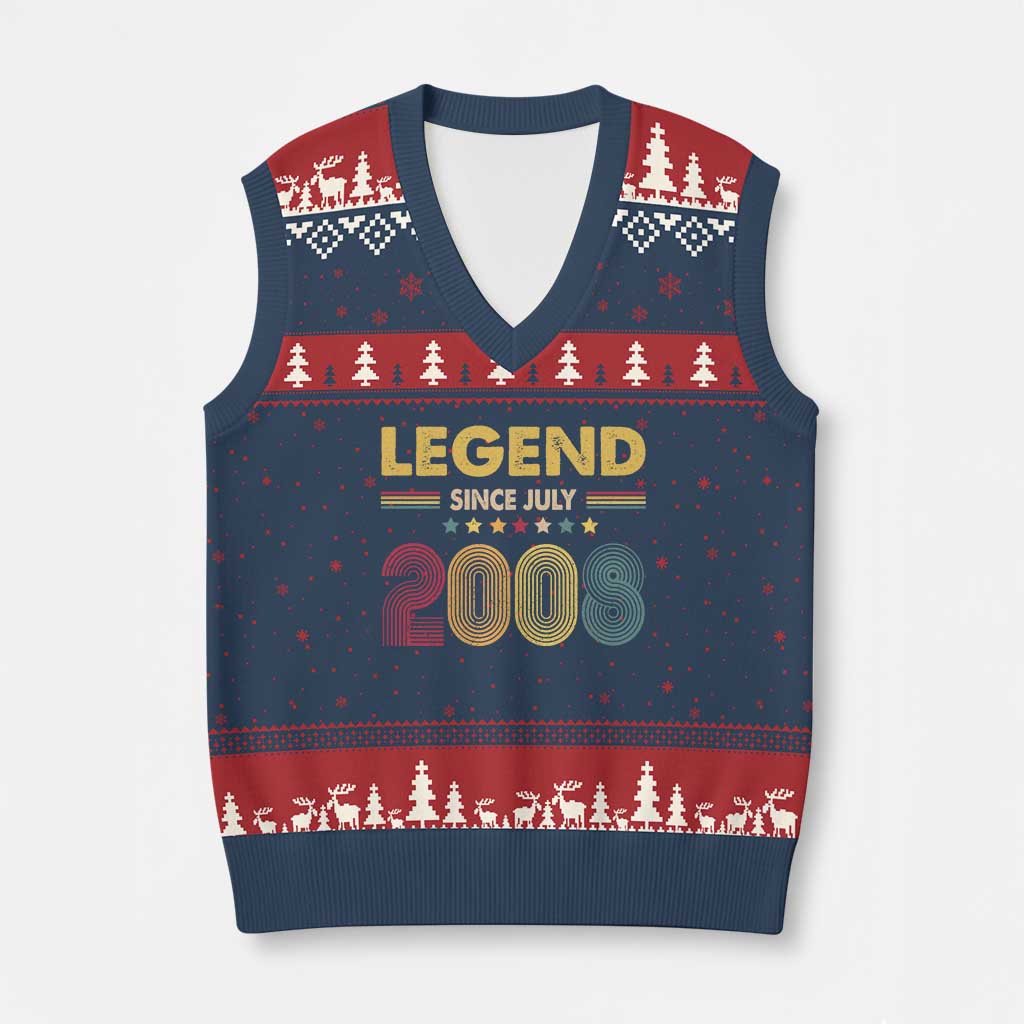 July 18th Birthday V-Neck Knit Sweater Vest Legends Since July 2008 Retro Bday