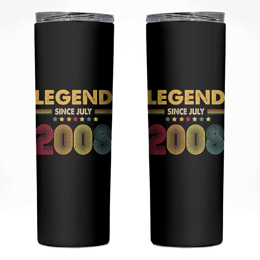 July 18th Birthday Skinny Tumbler Legends Since July 2008 Retro Bday