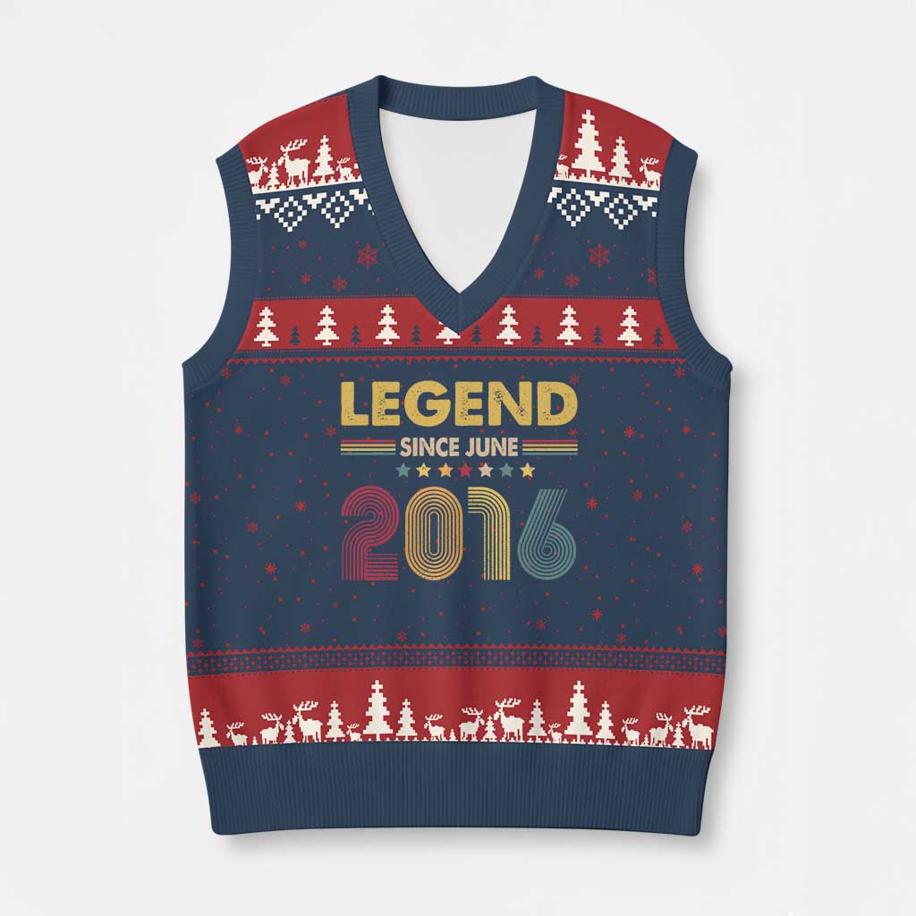 June 10th Birthday V-Neck Knit Sweater Vest Legends Since June 2016 Retro Bday