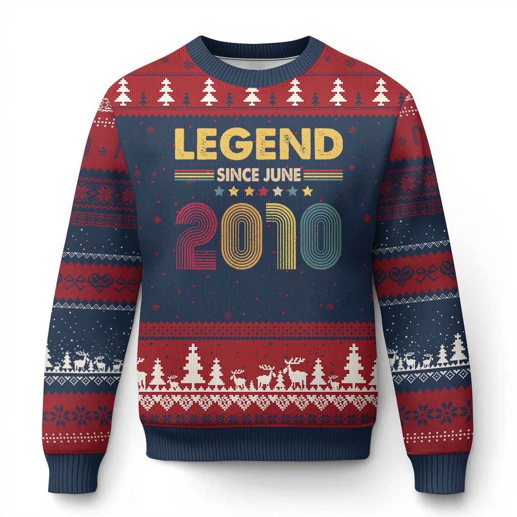 June 16th Birthday Ugly Christmas Sweater Legends Since June 2010 Retro Bday