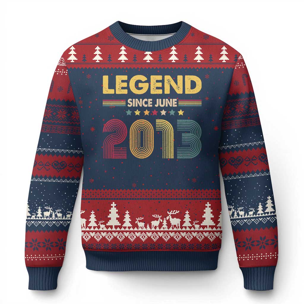 June 13th Birthday Ugly Christmas Sweater Legends Since June 2013 Retro Bday