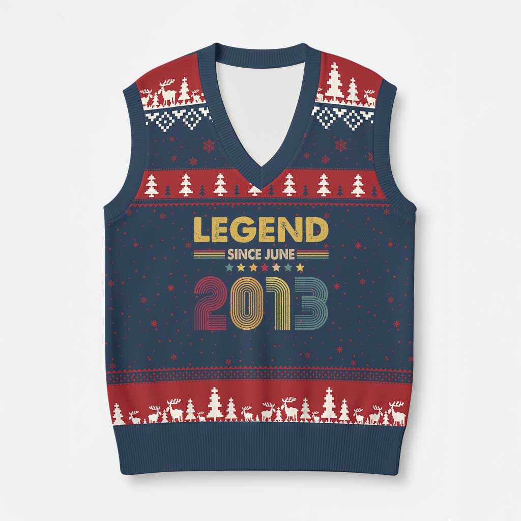 June 13th Birthday V-Neck Knit Sweater Vest Legends Since June 2013 Retro Bday