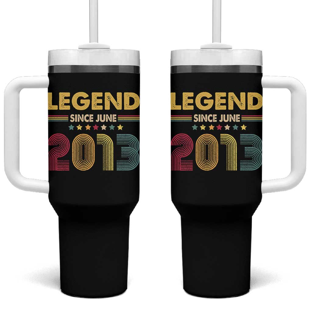 June 13th Birthday Tumbler With Handle Legends Since June 2013 Retro Bday