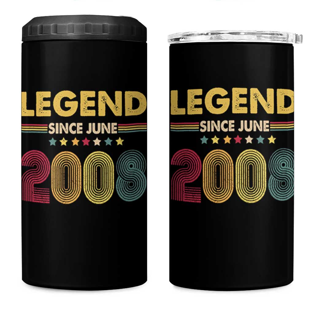 June 18th Birthday 4 in 1 Can Cooler Tumbler Legends Since June 2008 Retro Bday