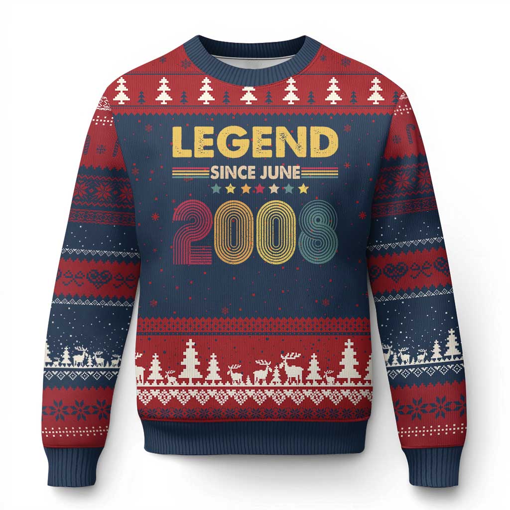 June 18th Birthday Ugly Christmas Sweater Legends Since June 2008 Retro Bday