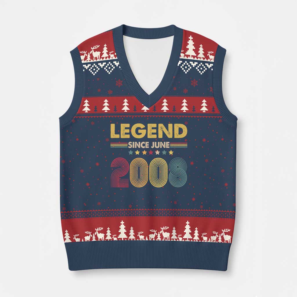 June 18th Birthday V-Neck Knit Sweater Vest Legends Since June 2008 Retro Bday