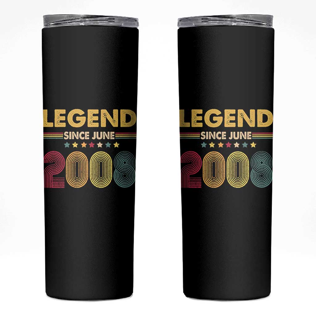 June 18th Birthday Skinny Tumbler Legends Since June 2008 Retro Bday