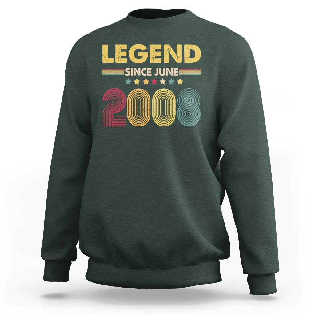 June 18th Birthday Sweatshirt Legends Since June 2008 Retro Bday