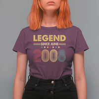 June 18th Birthday T Shirt For Women Legends Since June 2008 Retro Bday