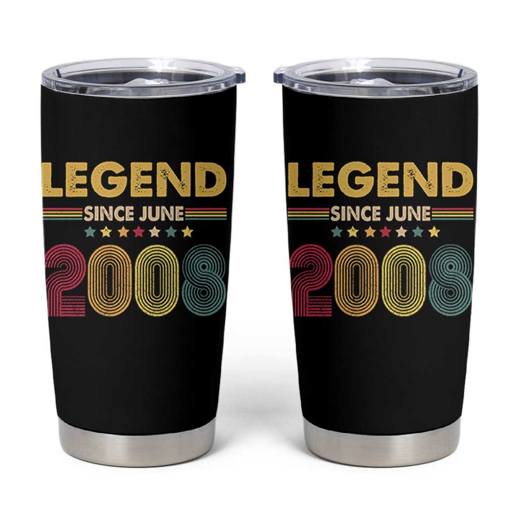 June 18th Birthday Tumbler Cup Legends Since June 2008 Retro Bday