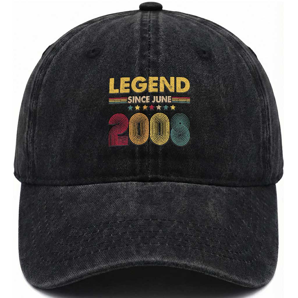 June 18th Birthday Washed Cotton Baseball Cap Legends Since June 2008 Retro Bday