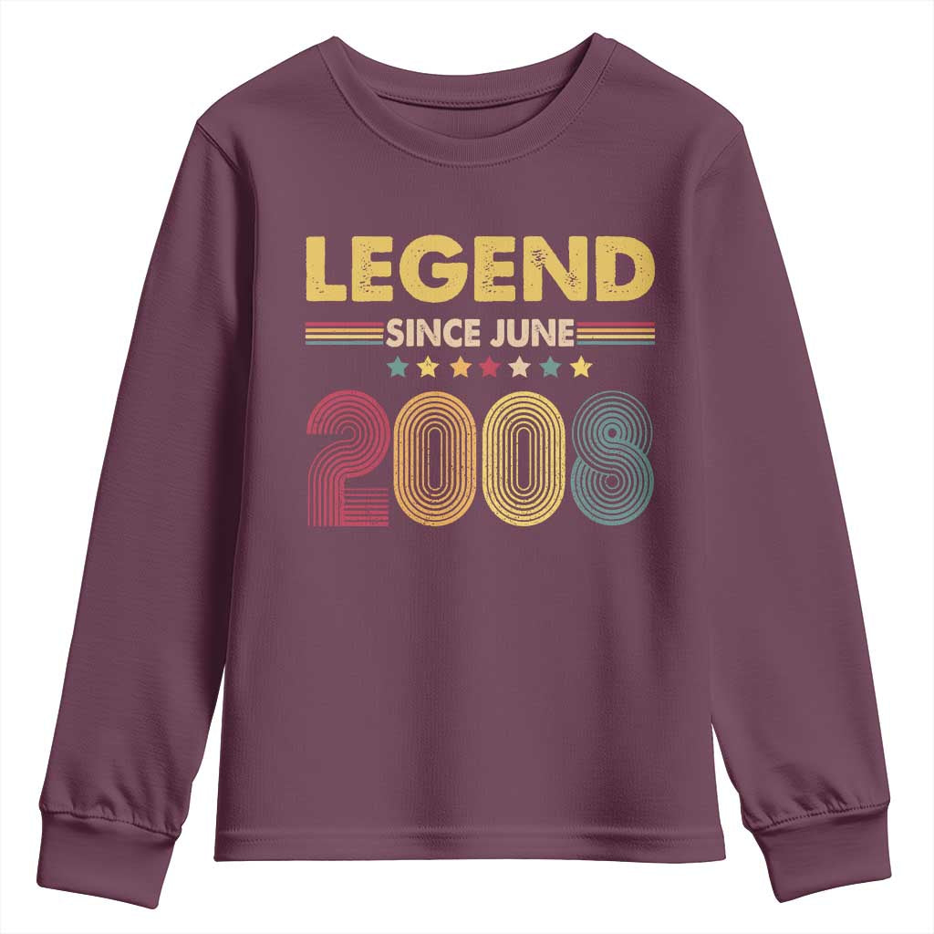 June 18th Birthday Youth Sweatshirt Legends Since June 2008 Retro Bday