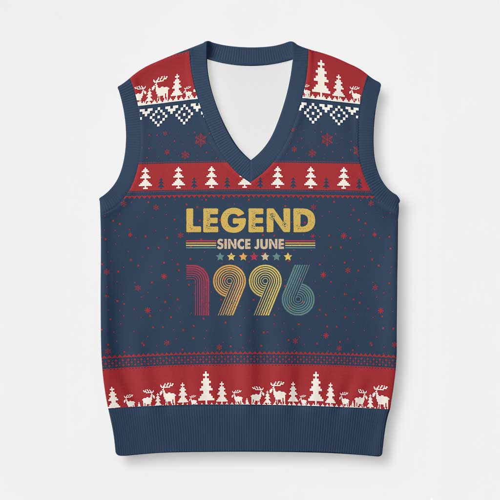 June 30th Birthday V-Neck Knit Sweater Vest Legends Since June 1996 Retro Bday