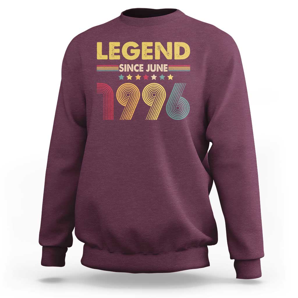 June 30th Birthday Sweatshirt Legends Since June 1996 Retro Bday