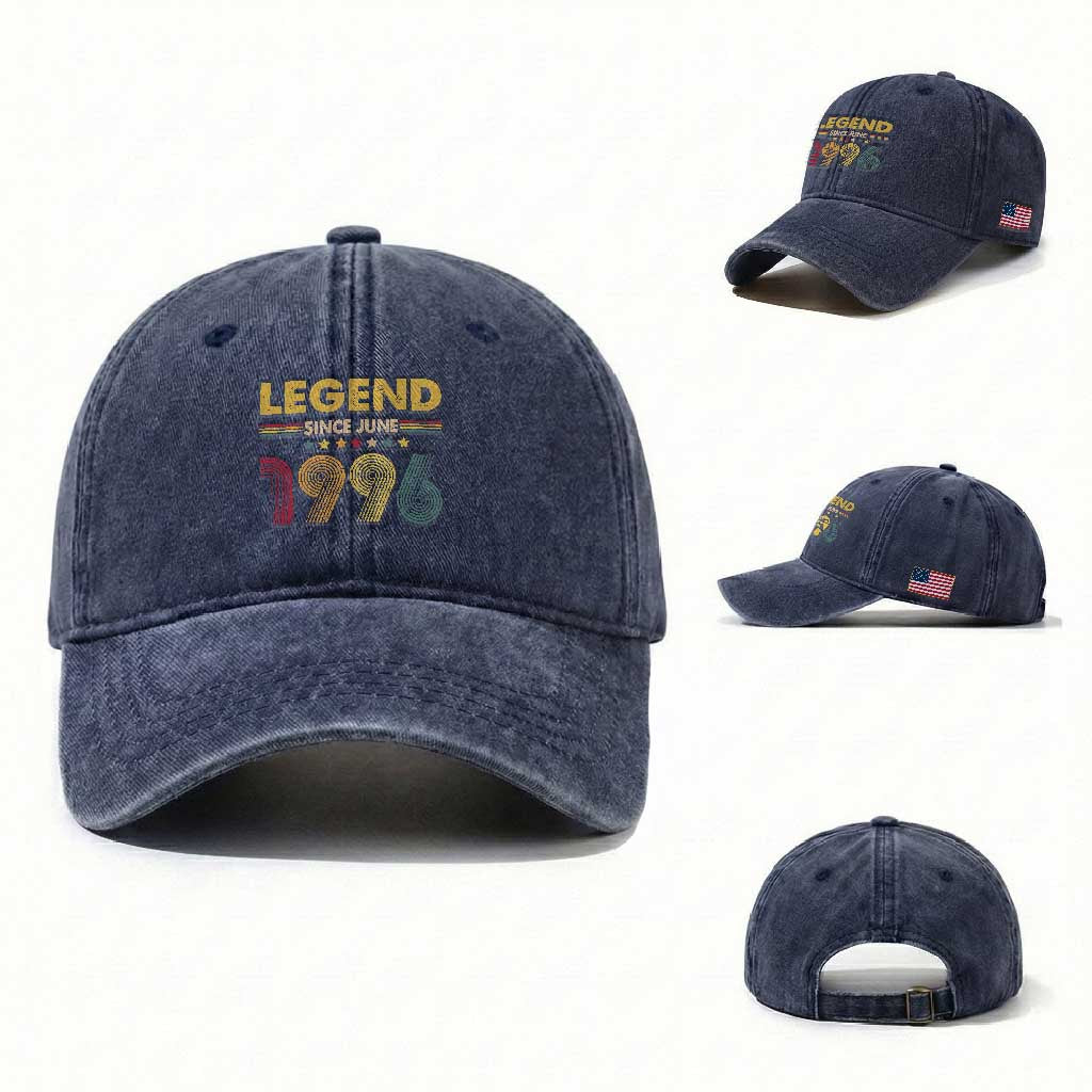 June 30th Birthday Washed Cotton Baseball Cap Legends Since June 1996 Retro Bday
