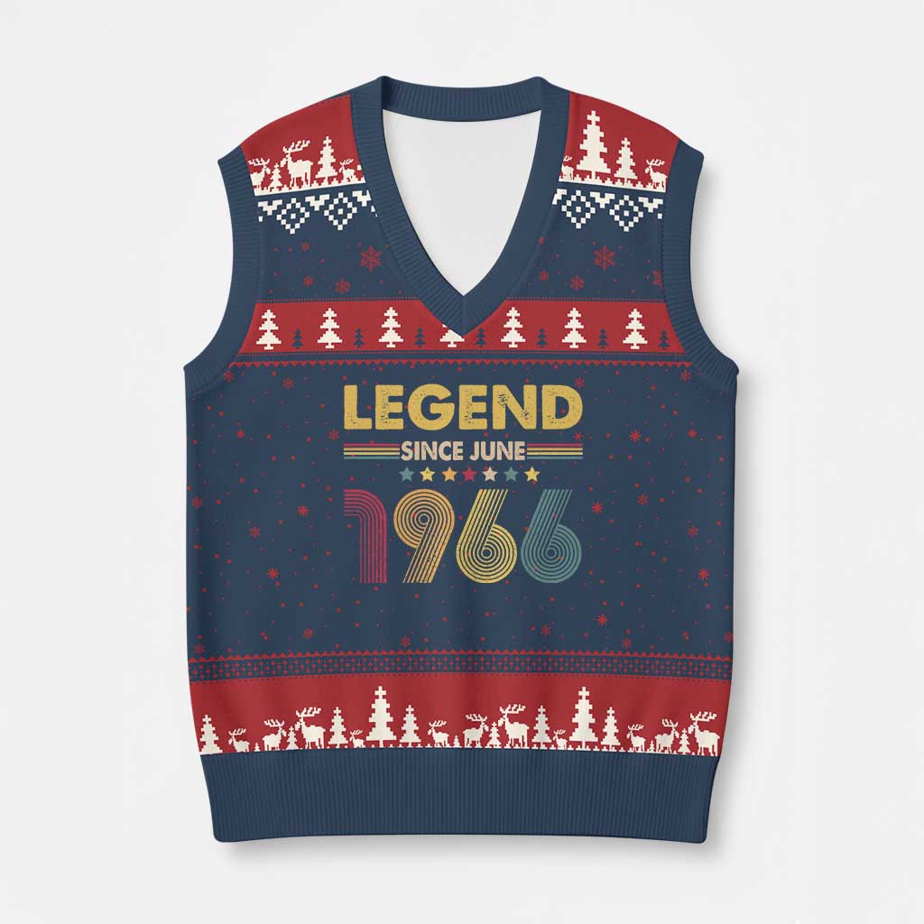 June 60th Birthday V-Neck Knit Sweater Vest Legends Since June 1966 Retro Bday