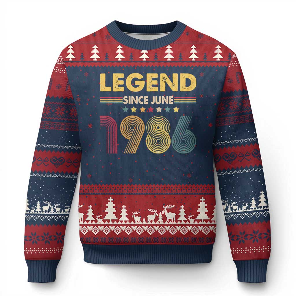 June 40th Birthday Ugly Christmas Sweater Legends Since June 1986 Retro Bday