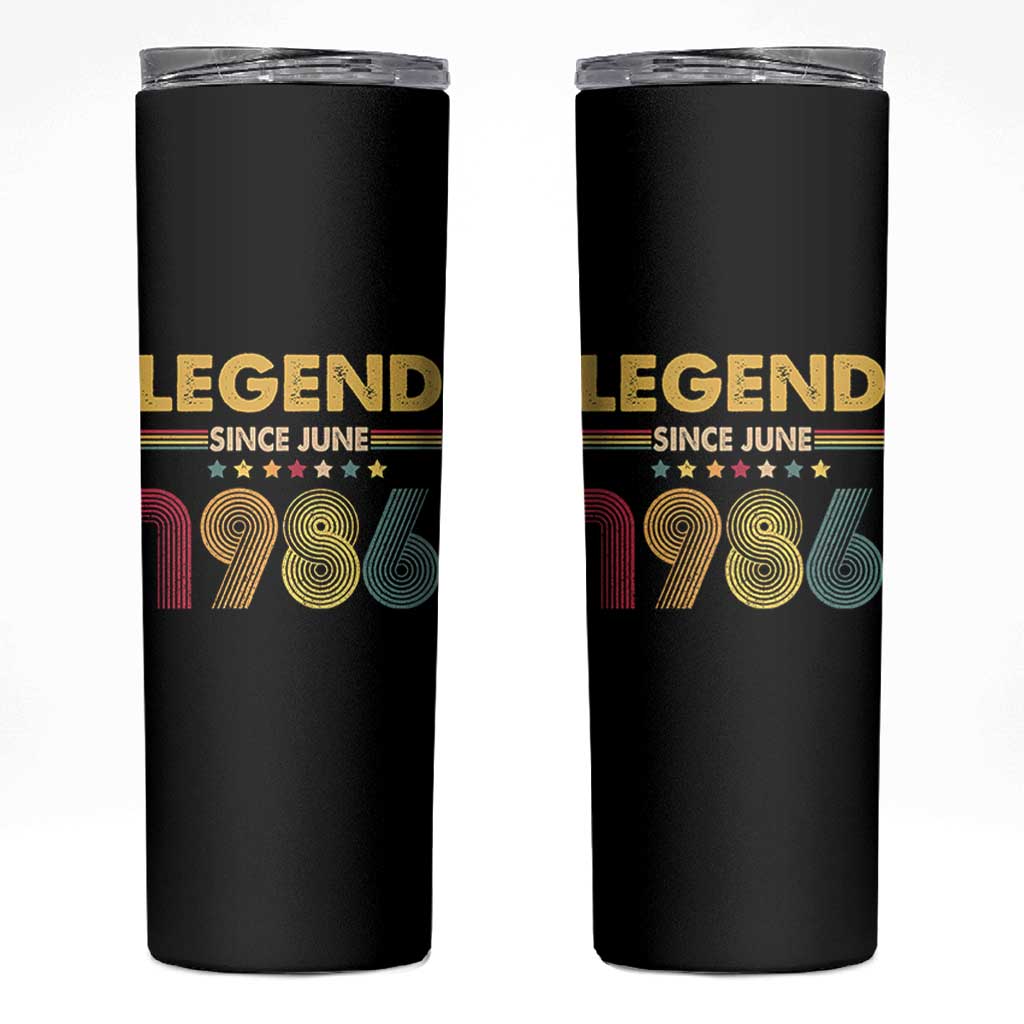 June 40th Birthday Skinny Tumbler Legends Since June 1986 Retro Bday