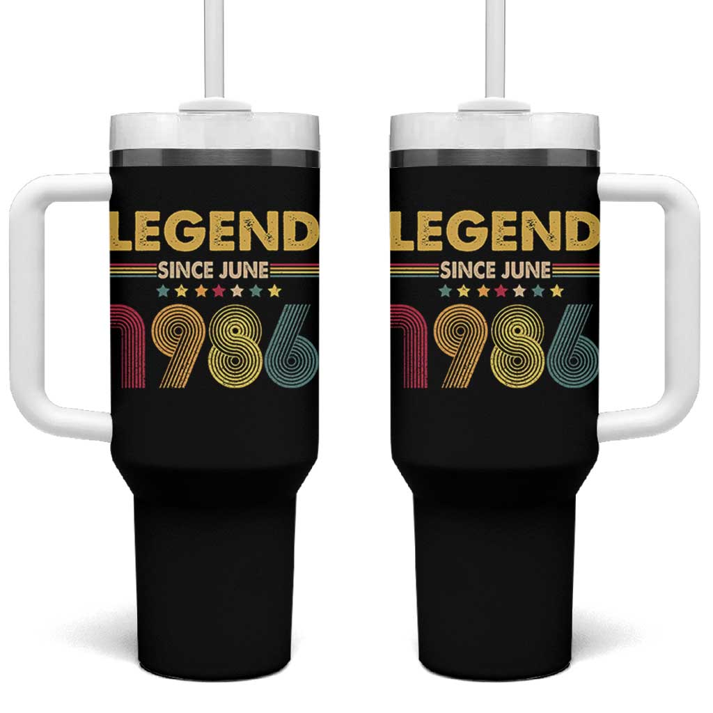 June 40th Birthday Tumbler With Handle Legends Since June 1986 Retro Bday