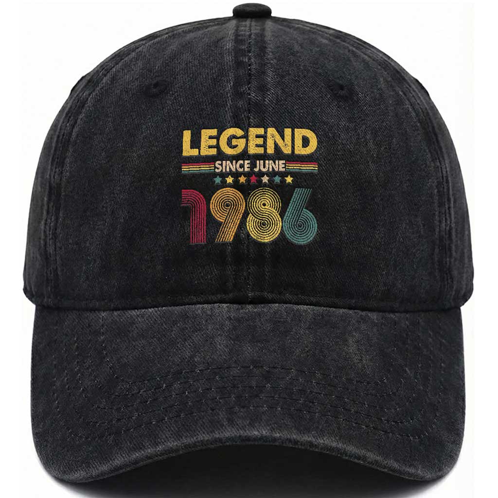 June 40th Birthday Washed Cotton Baseball Cap Legends Since June 1986 Retro Bday
