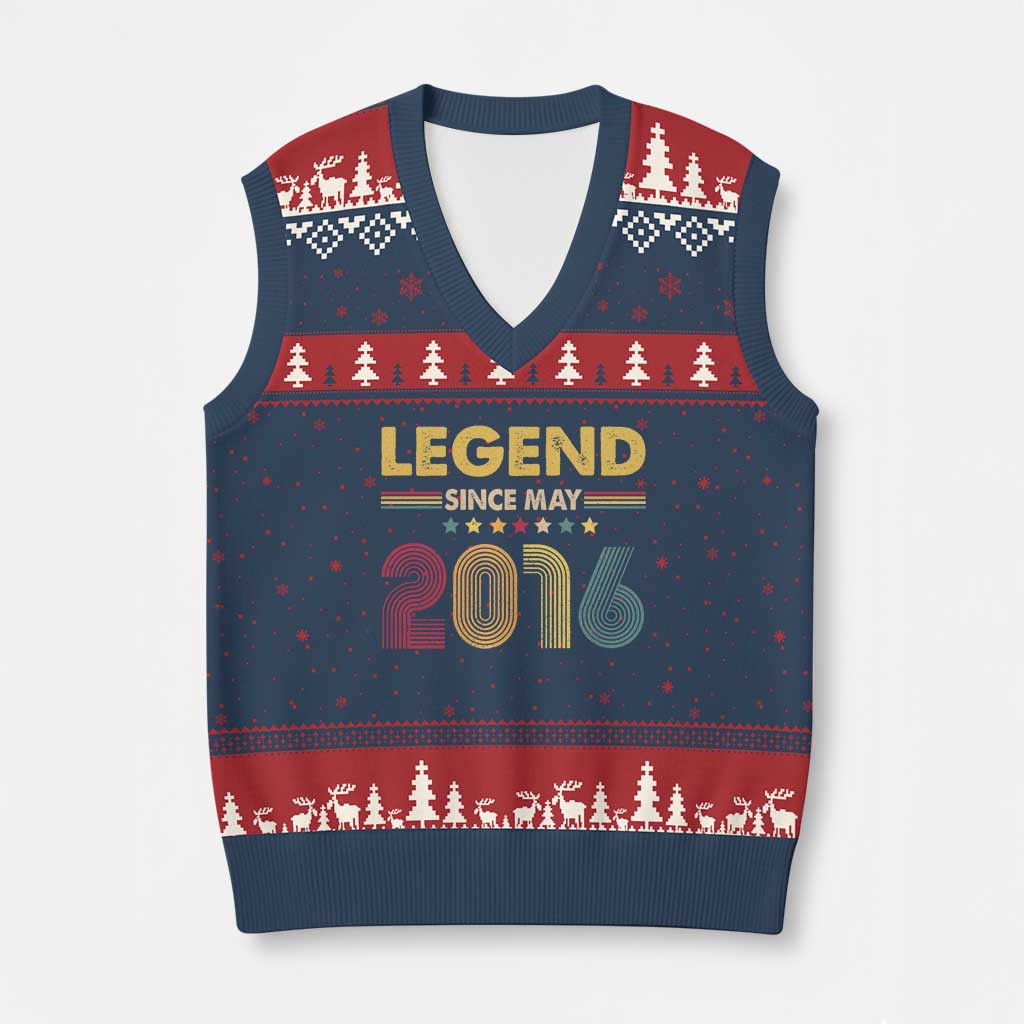 May 10th Birthday V-Neck Knit Sweater Vest Legends Since May 2016 Retro Bday
