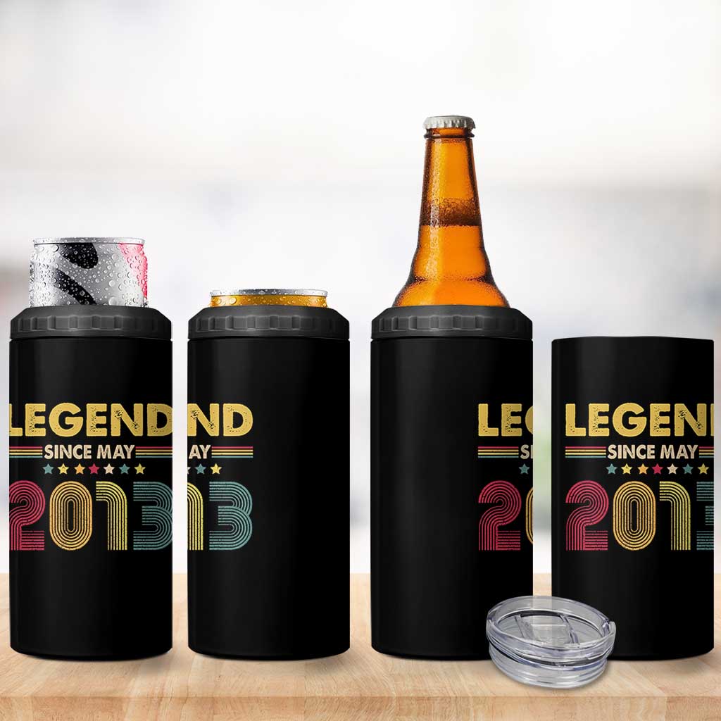 May 13th Birthday 4 in 1 Can Cooler Tumbler Legends Since May 2013 Retro Bday